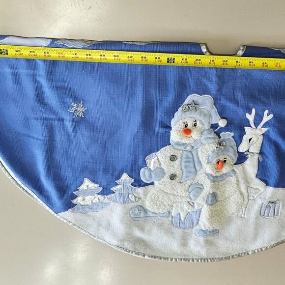 Snow Buddies Tree Skirt 1995 Christmas vtg Pottery Barn 40" blue holiday season - Picture 10 of 14